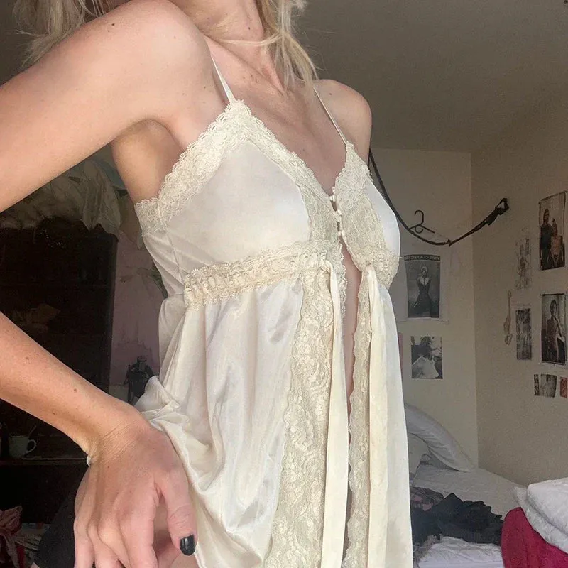Aleigha Satin Lace Bow V-Neck Vest