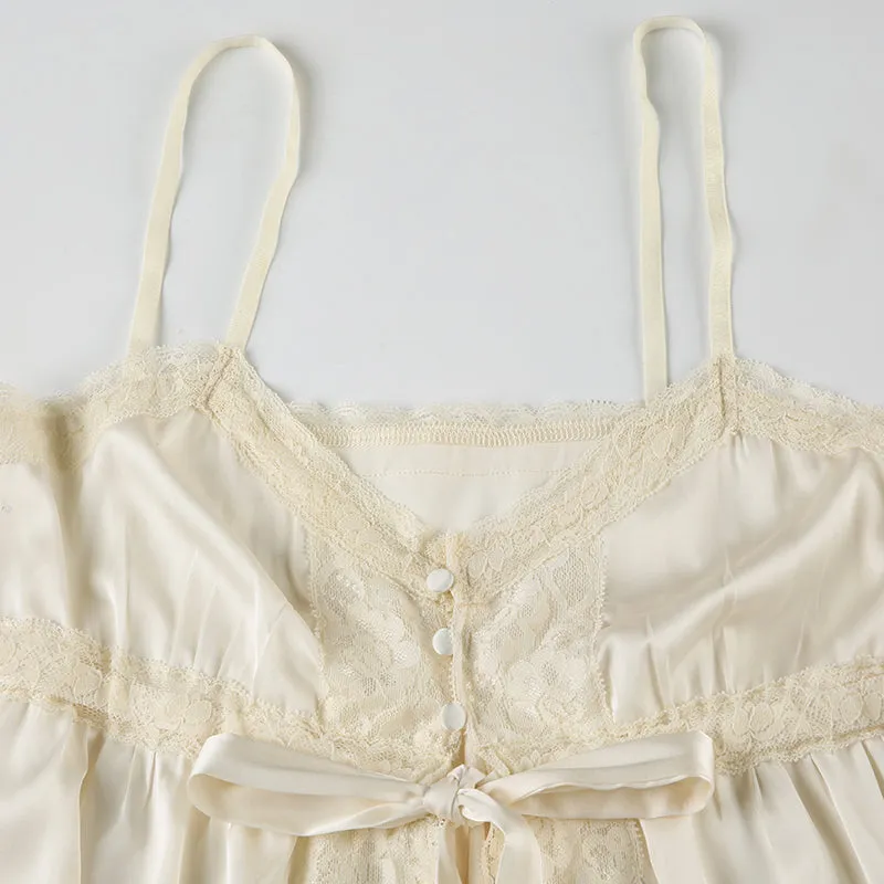 Aleigha Satin Lace Bow V-Neck Vest