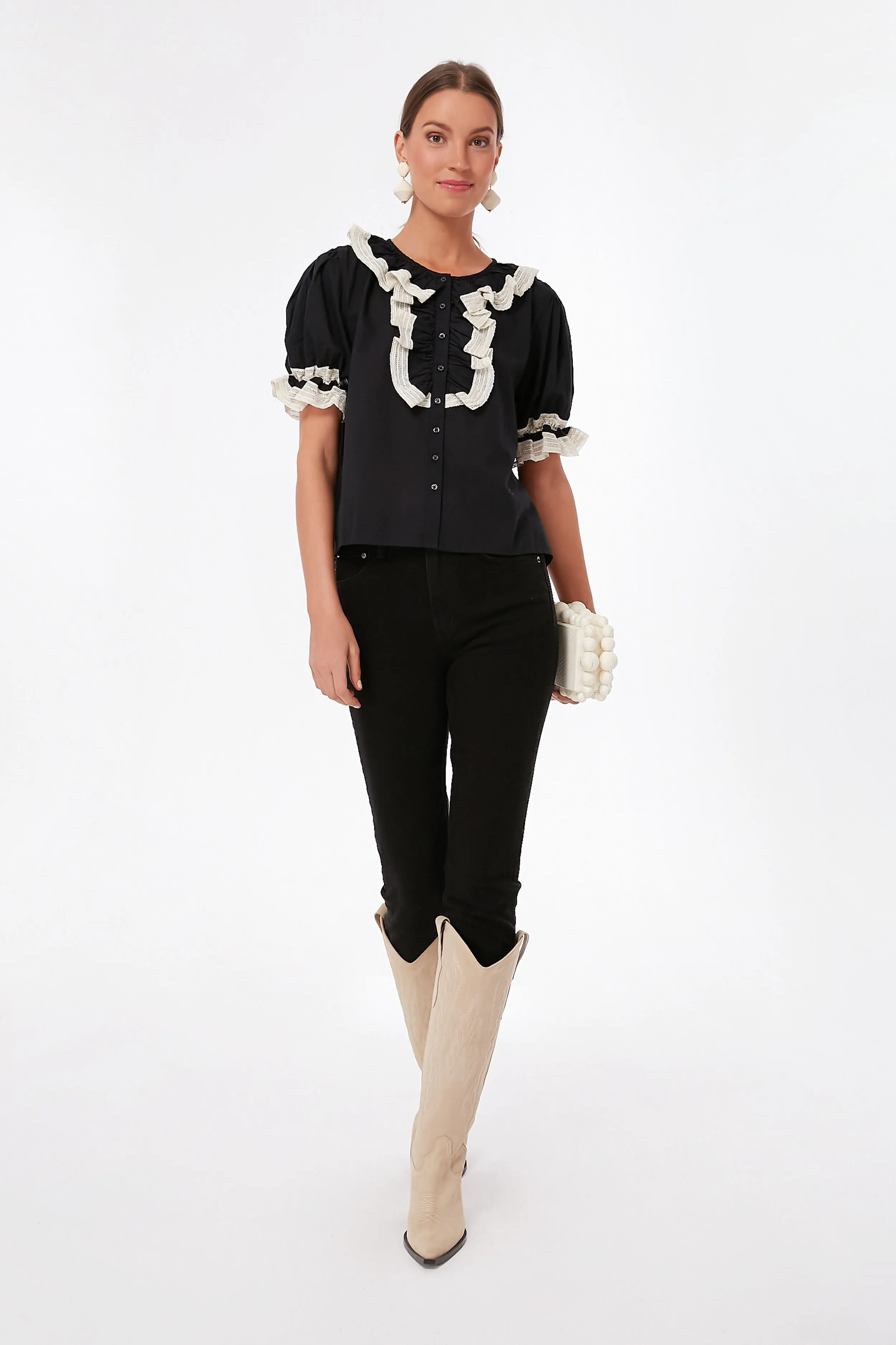Black with Cream Bishop Top