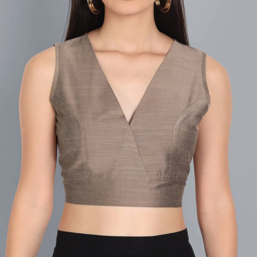 Cut Sleeves Cotton Silk V neck Blouse with detailing
