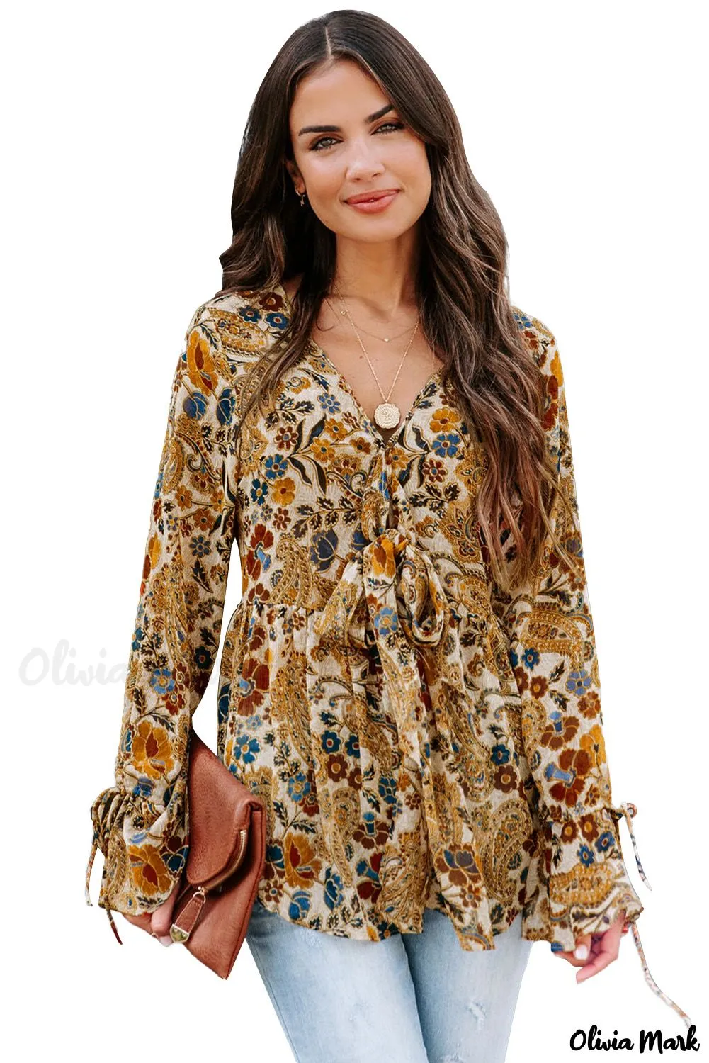 Deanwangkt - V-neck blouse with multicolored floral print
