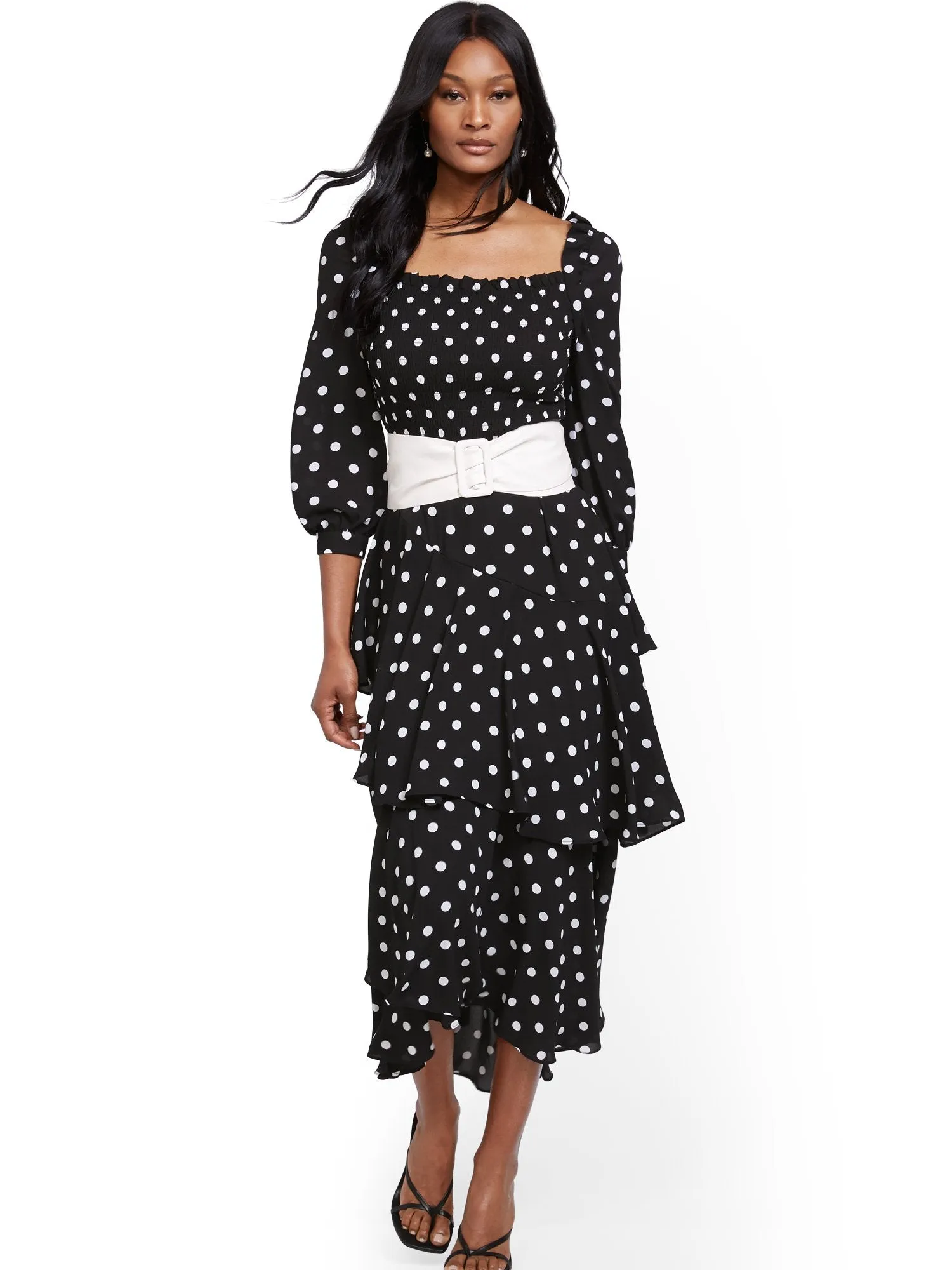 Dot-Print Puff-Sleeve Top