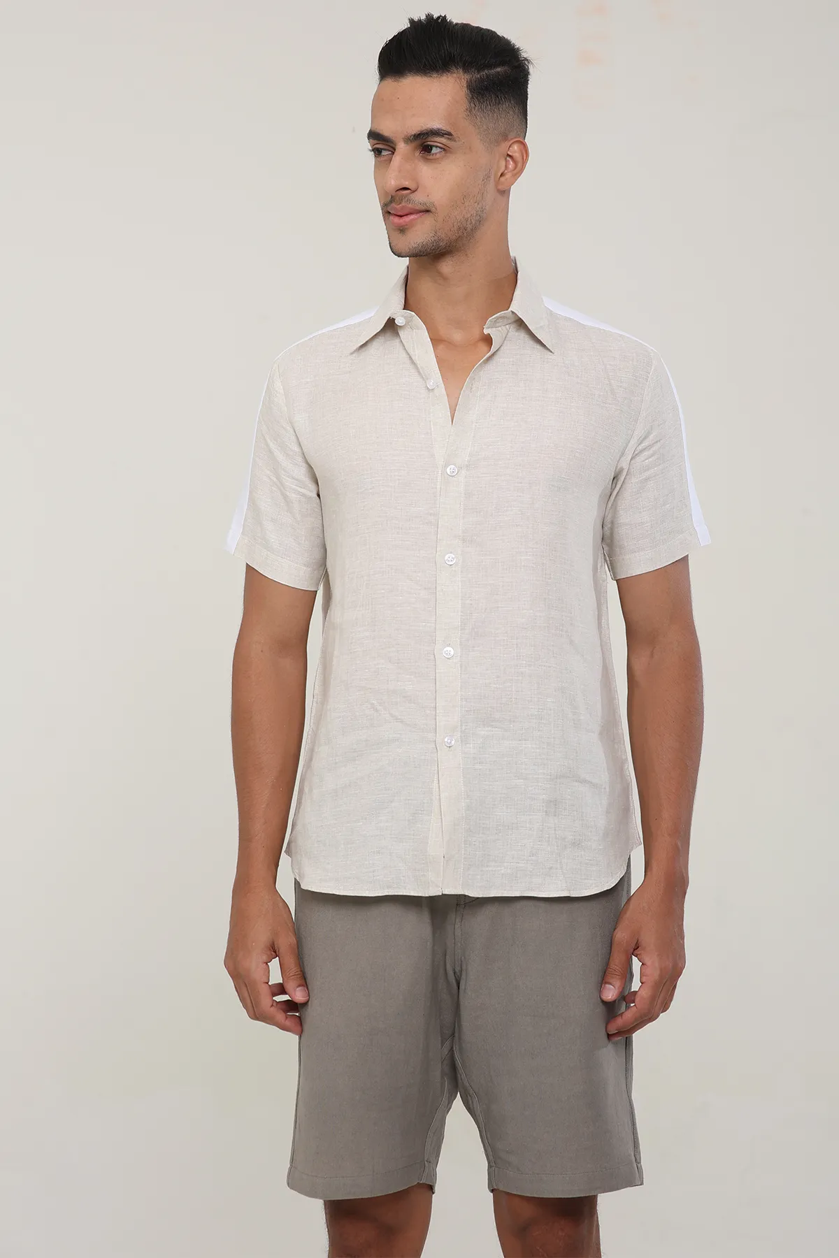 Linen Earthy Beige plain half sleeves | Style Matters