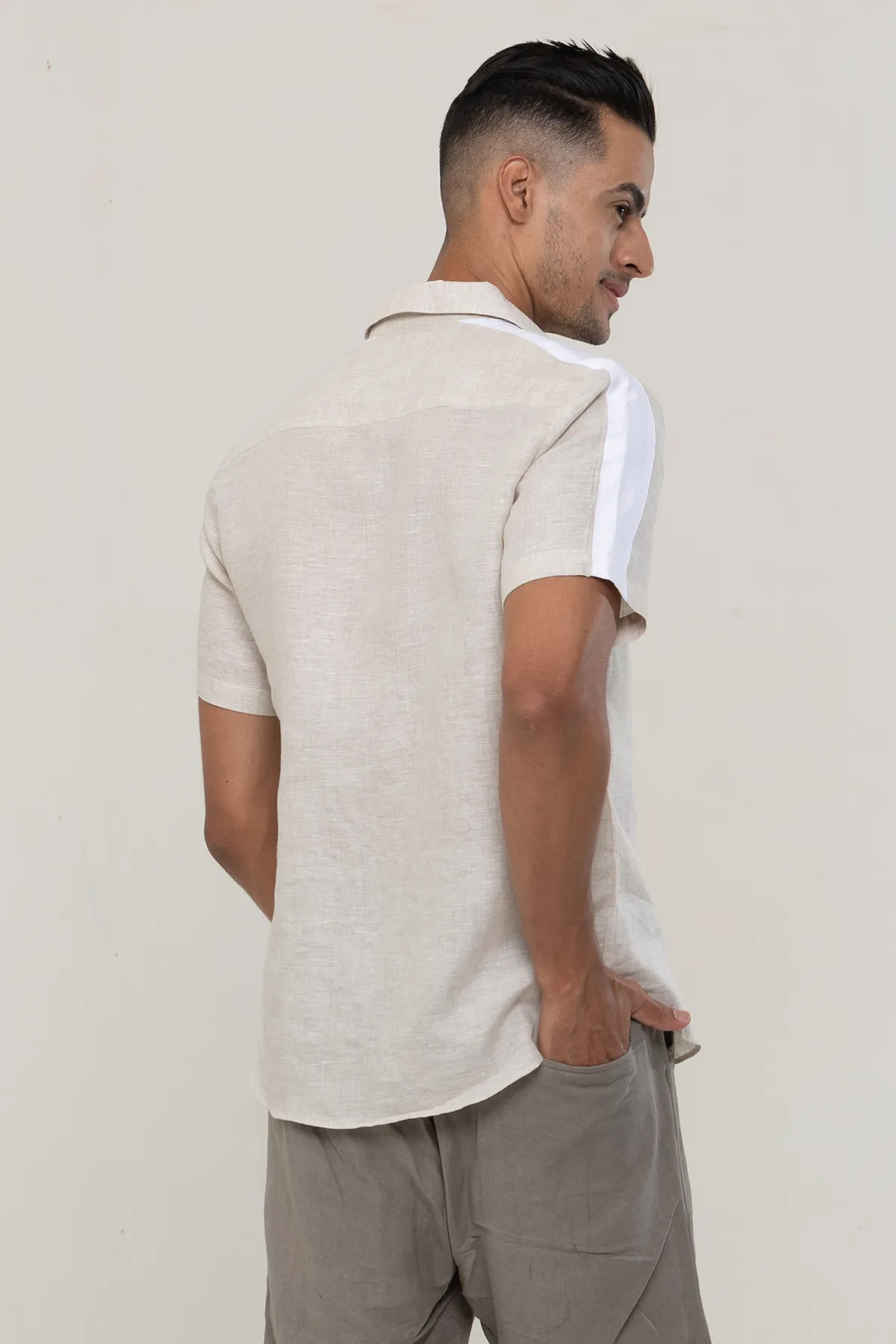 Linen Earthy Beige plain half sleeves | Style Matters