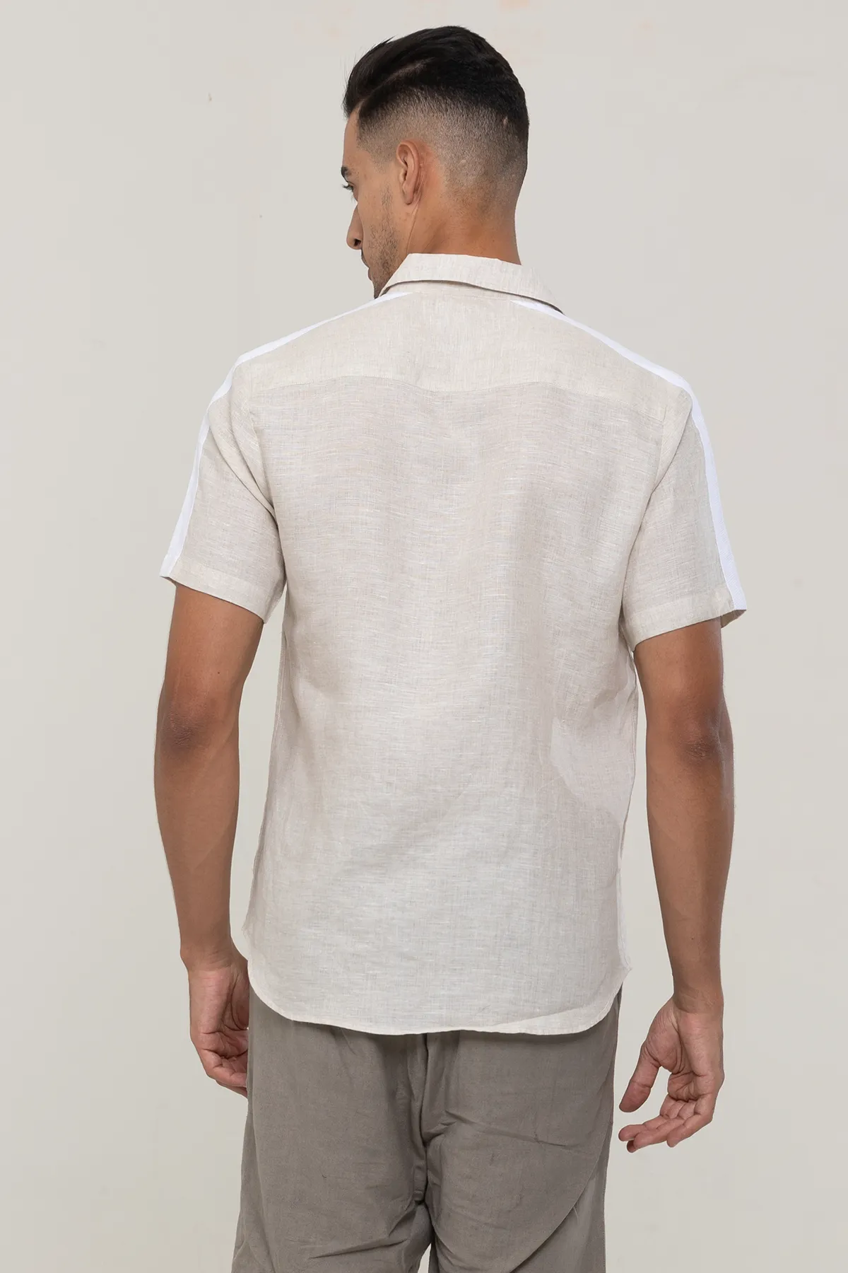 Linen Earthy Beige plain half sleeves | Style Matters