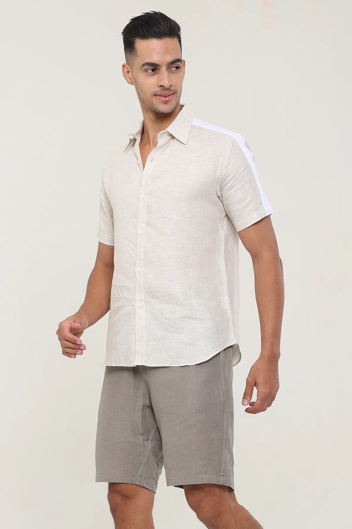 Linen Earthy Beige plain half sleeves | Style Matters