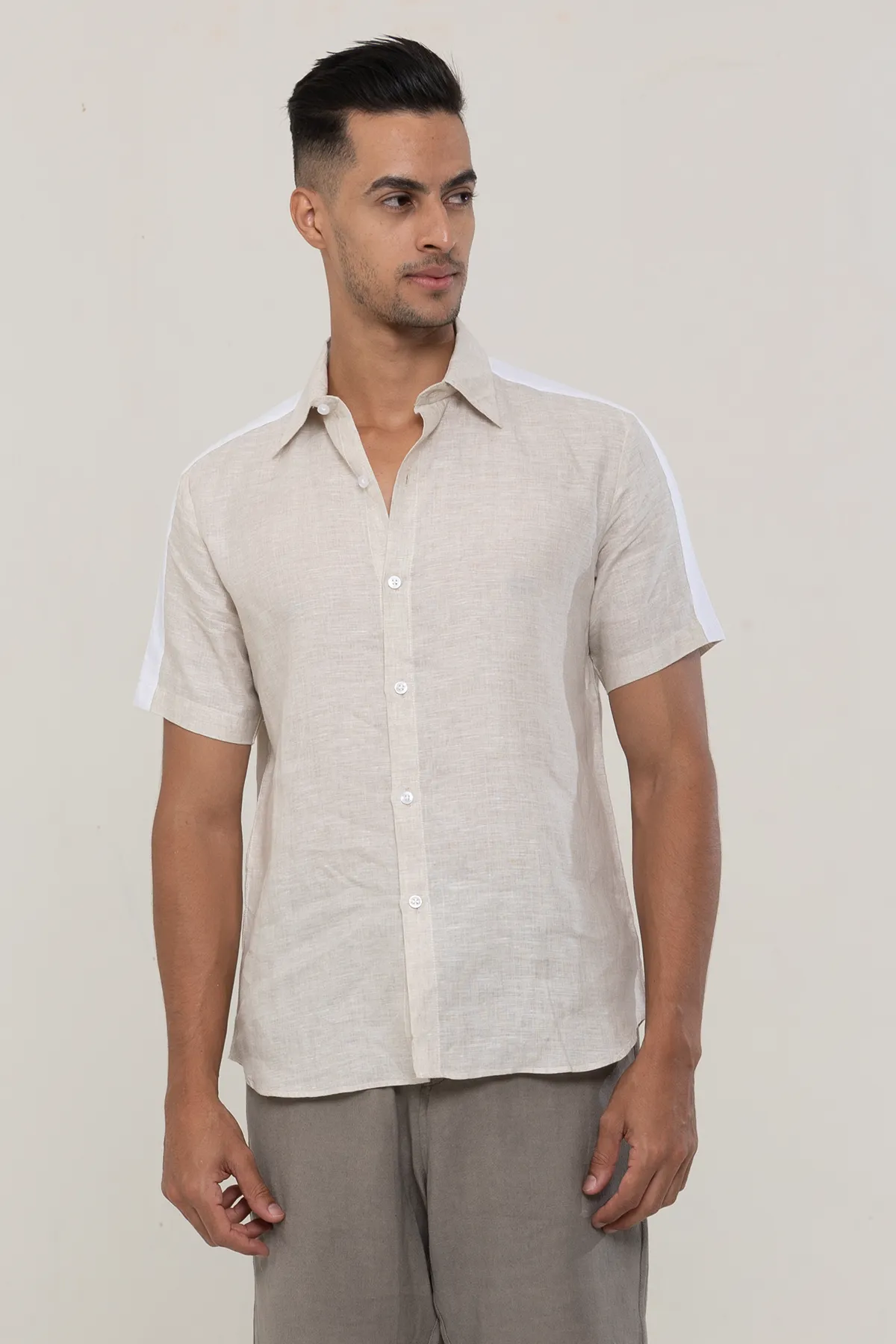 Linen Earthy Beige plain half sleeves | Style Matters