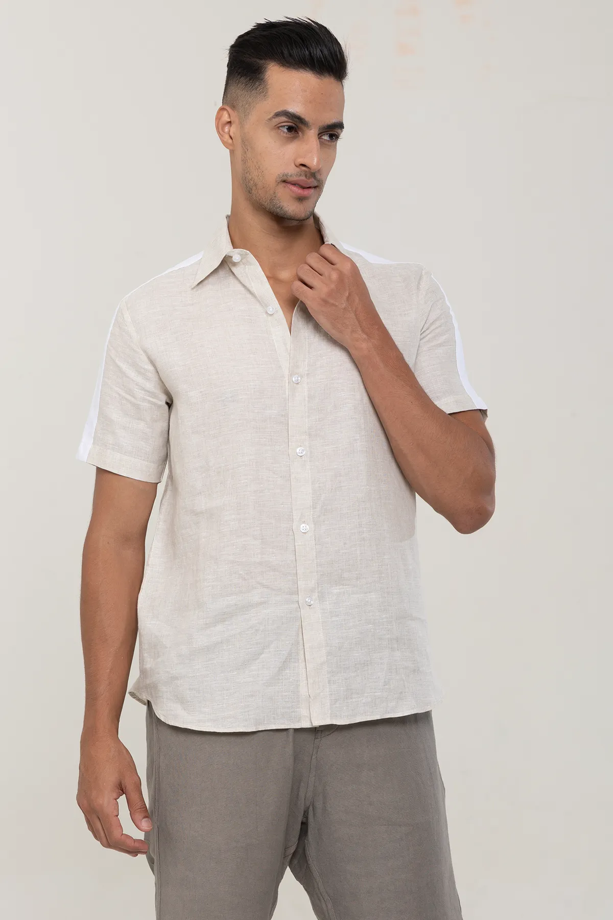 Linen Earthy Beige plain half sleeves | Style Matters