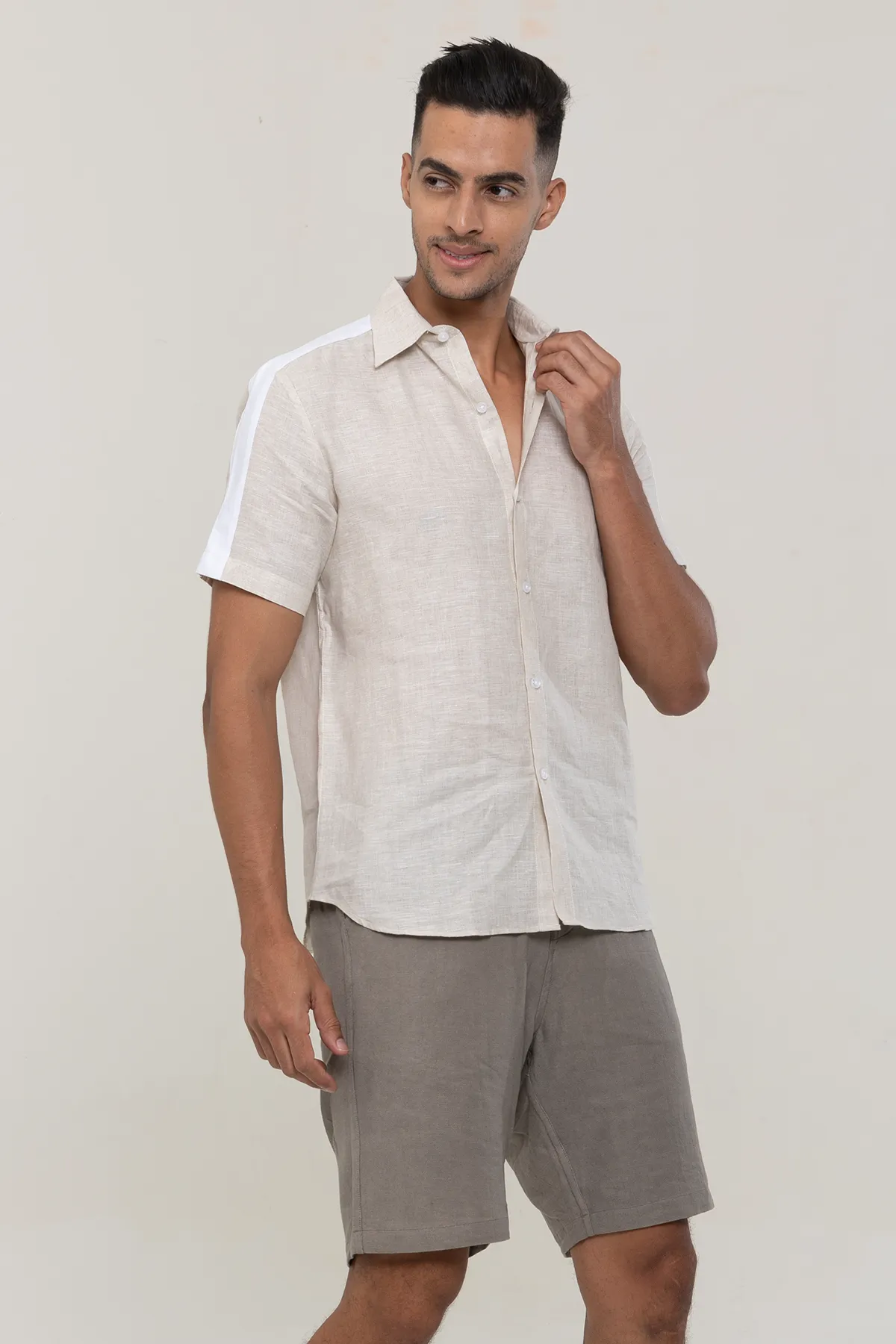 Linen Earthy Beige plain half sleeves | Style Matters