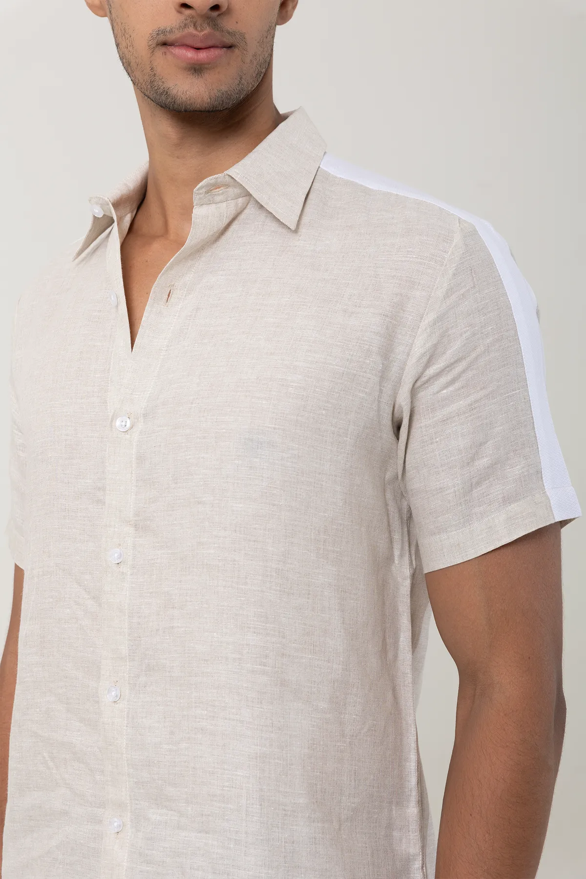 Linen Earthy Beige plain half sleeves | Style Matters