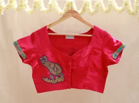 Magenta Pink crepe silk, Hand-embroidery Blouse