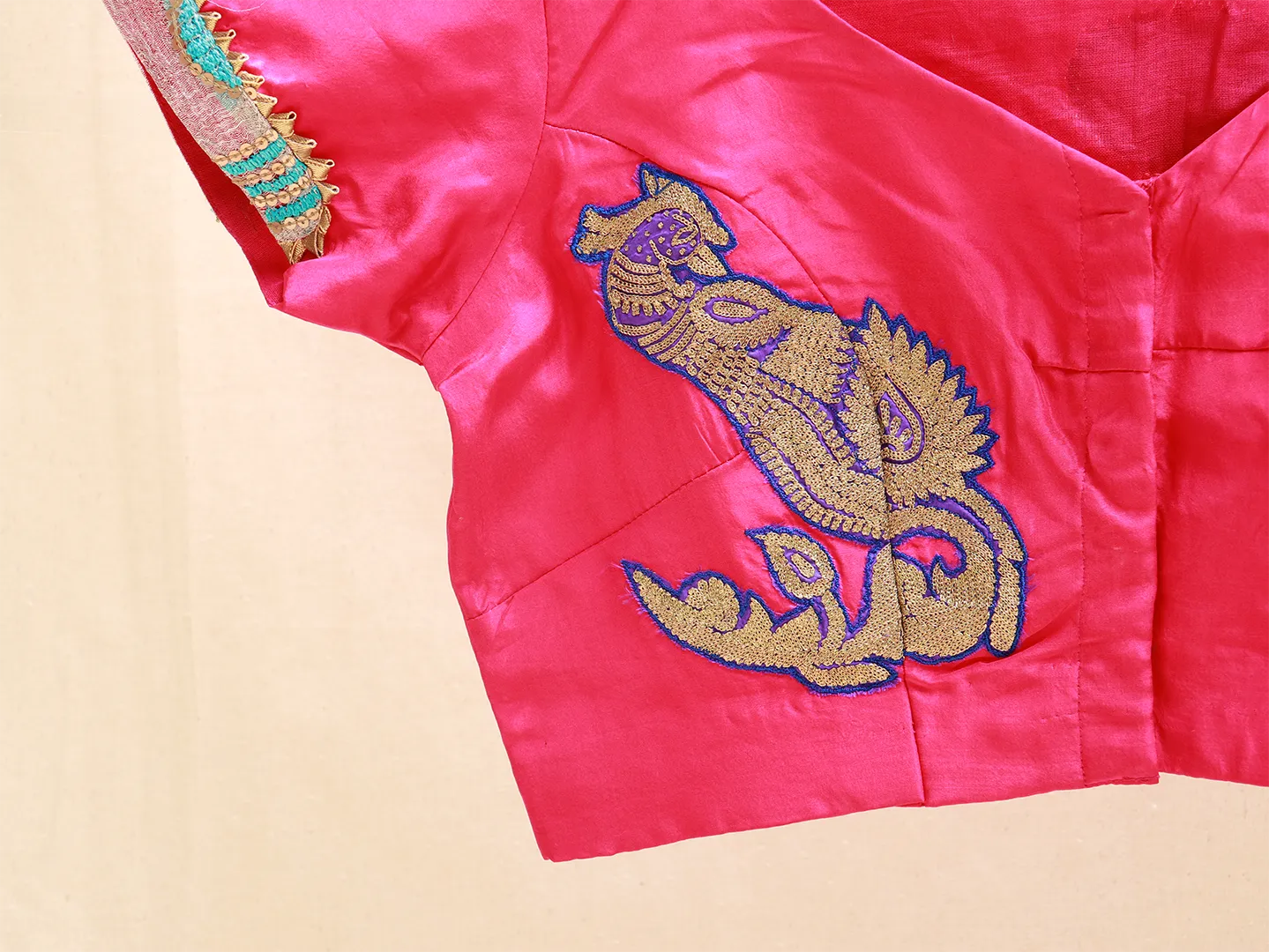 Magenta Pink crepe silk, Hand-embroidery Blouse