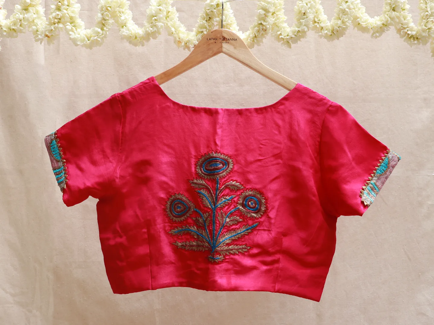 Magenta Pink crepe silk, Hand-embroidery Blouse