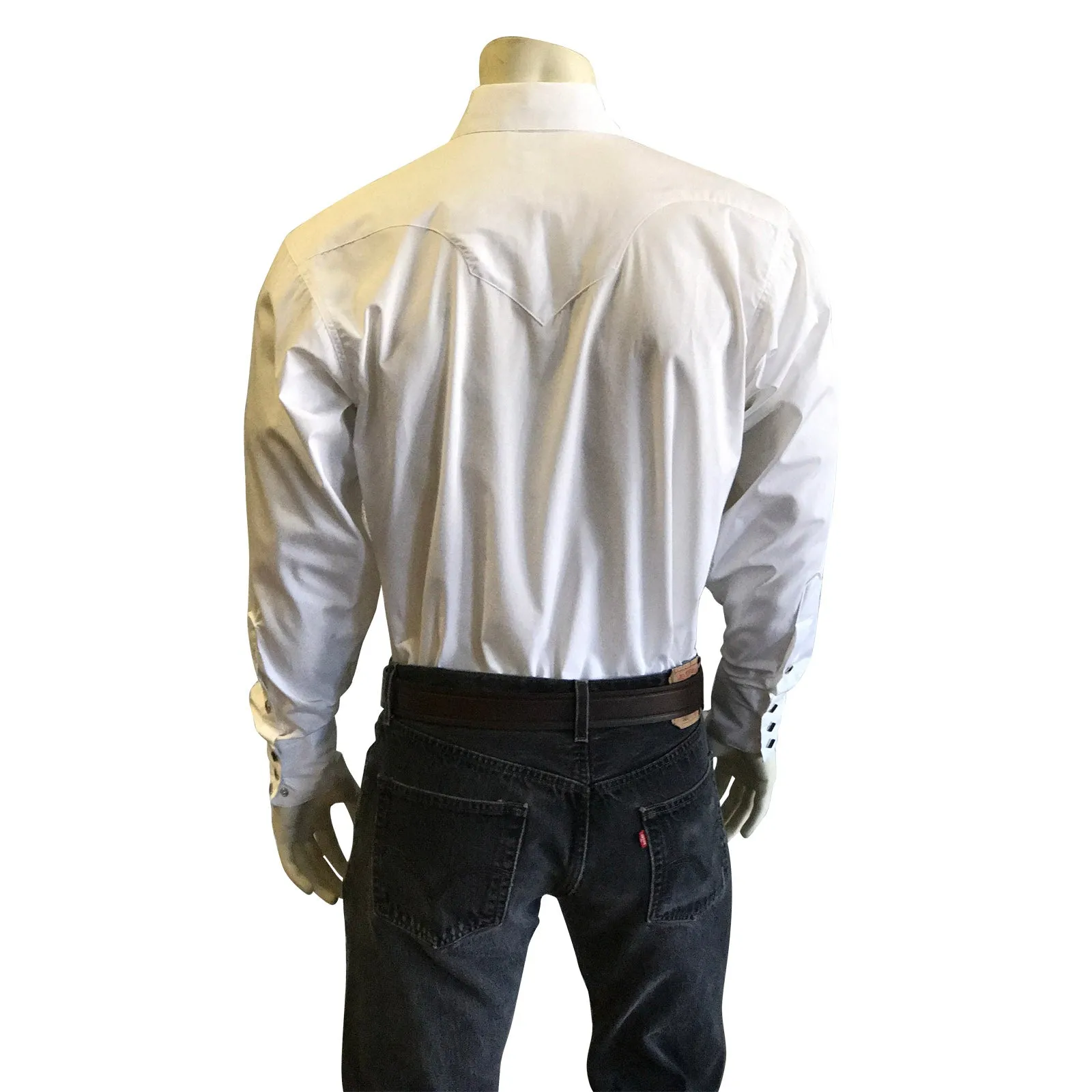 Men's Classic Pima Cotton Solid White Western Shirt with Black Snaps
