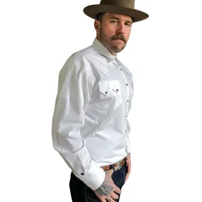 Men's Classic Pima Cotton Solid White Western Shirt with Black Snaps