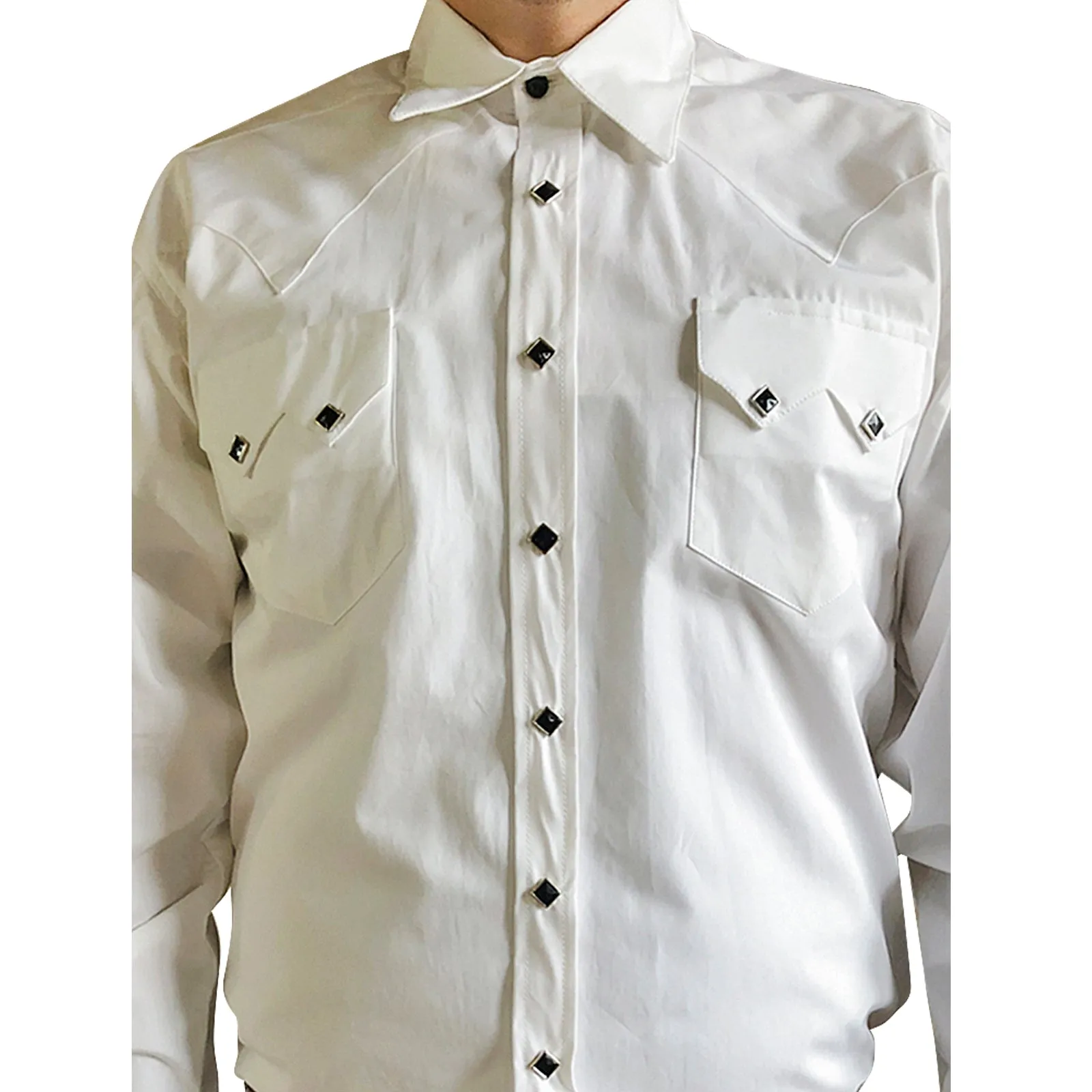 Men's Classic Pima Cotton Solid White Western Shirt with Black Snaps