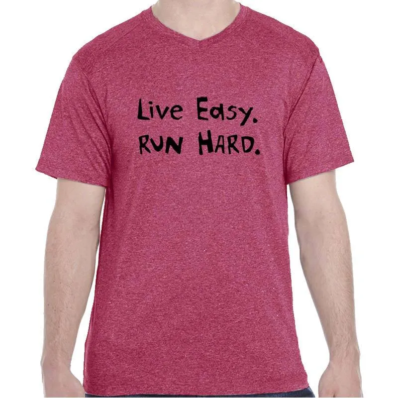 Men's HeatherSoft Tech Short Sleeve Shallow V - "Live Easy. Run Hard."