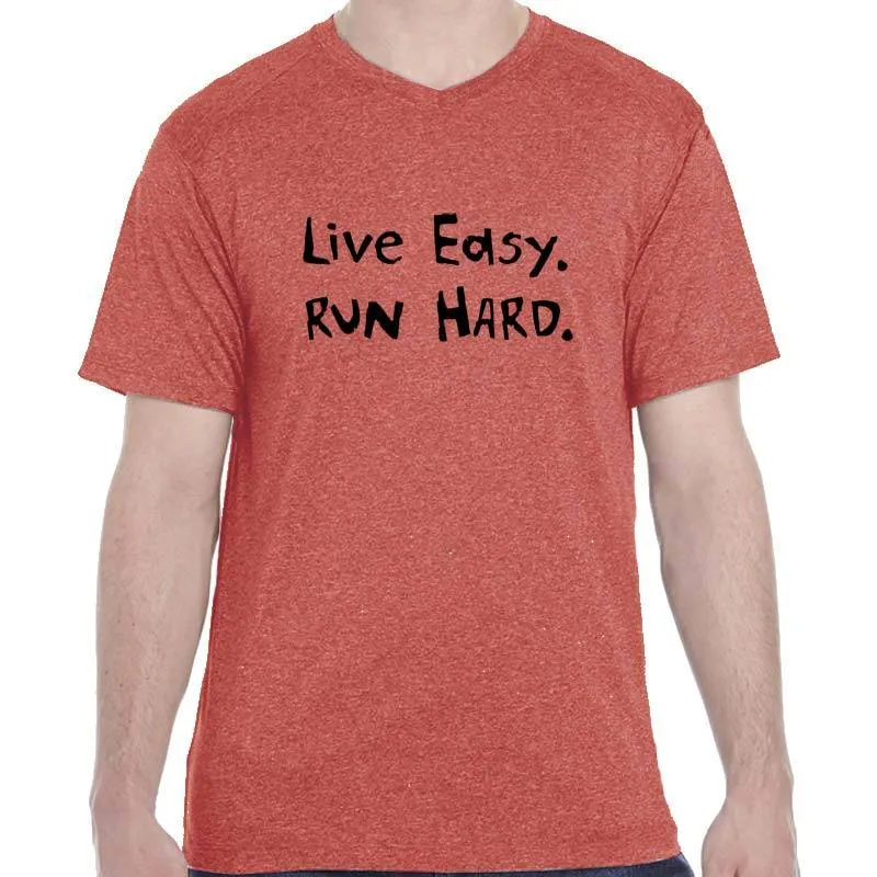 Men's HeatherSoft Tech Short Sleeve Shallow V - "Live Easy. Run Hard."