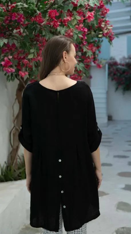 OFV- ROLL UP SLEEVE LINEN TOP