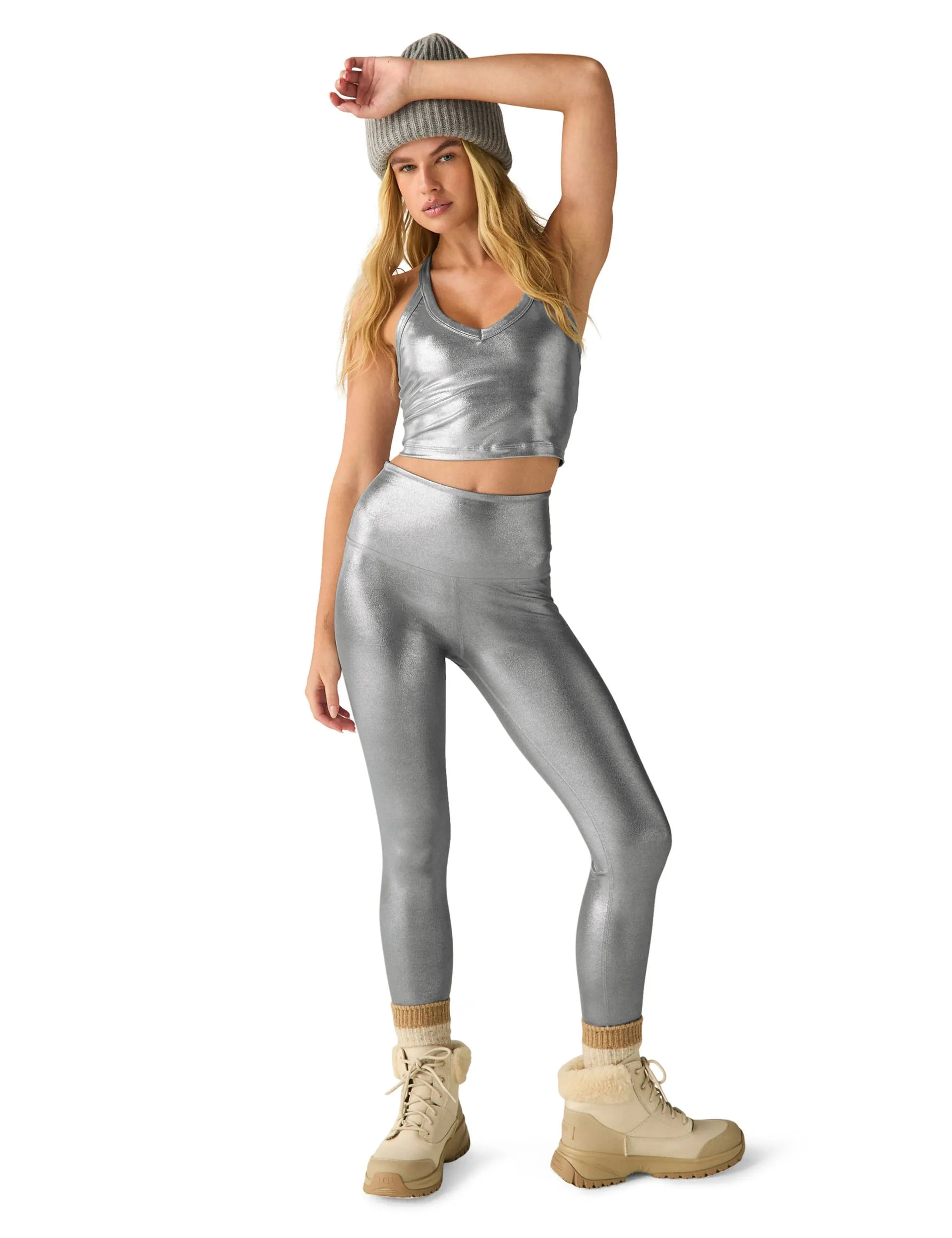 On The Up Cropped Tank - Liquid Silver
