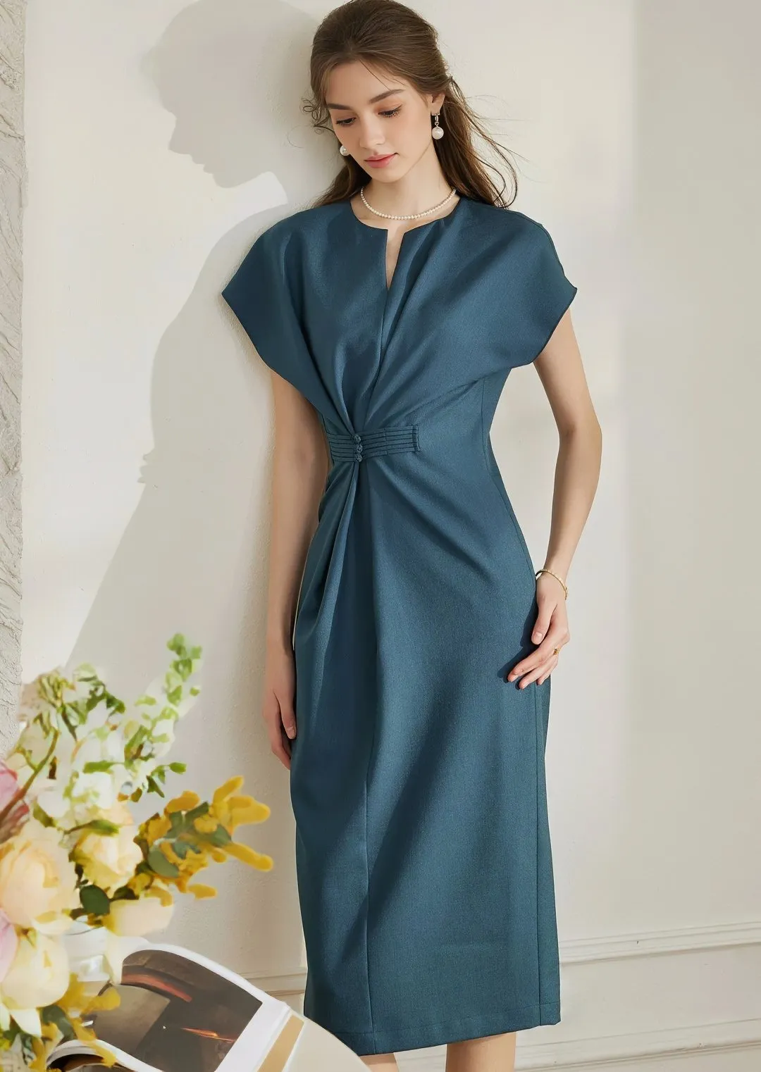 WAIST SHARP MIDI DRESS
