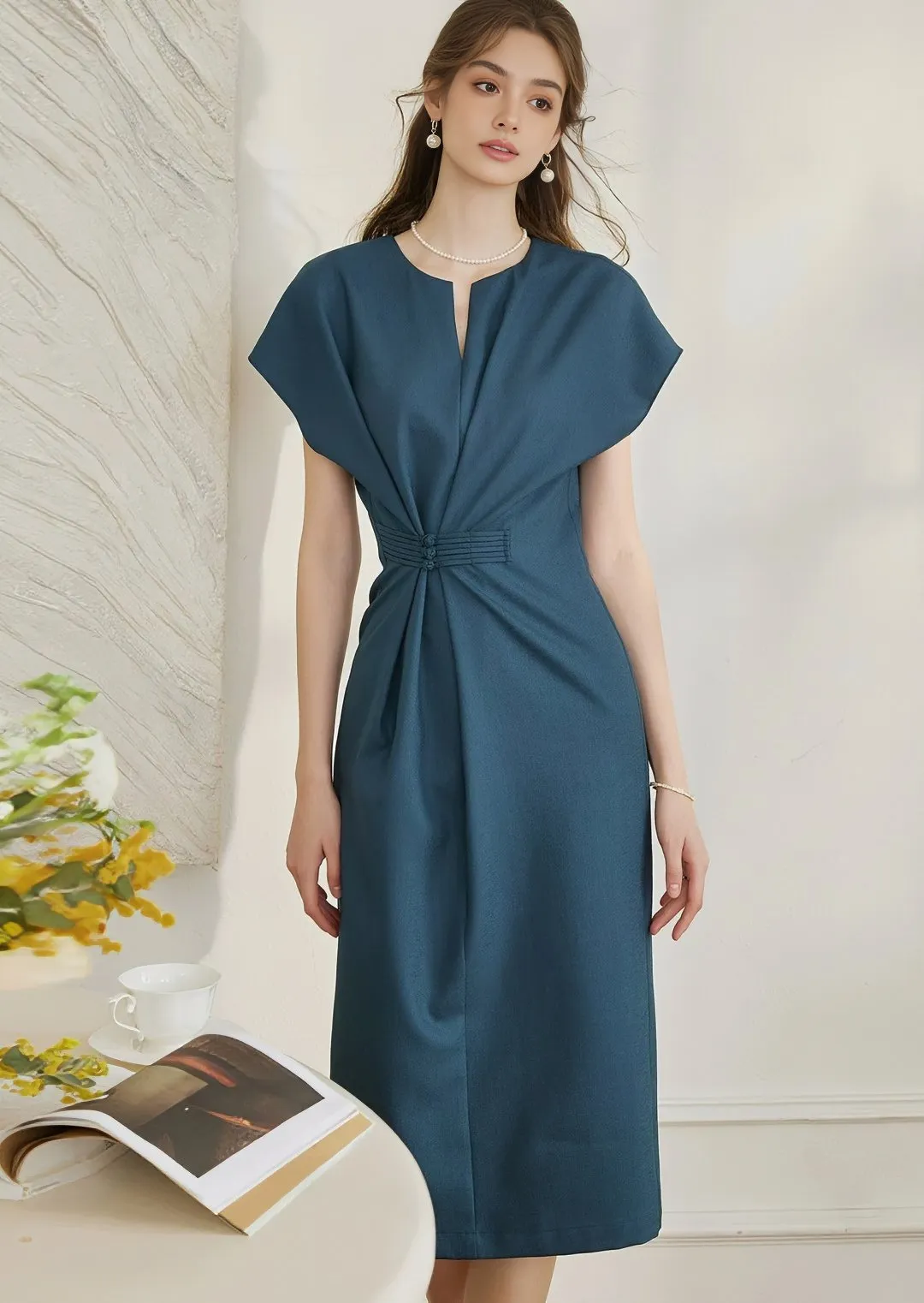 WAIST SHARP MIDI DRESS