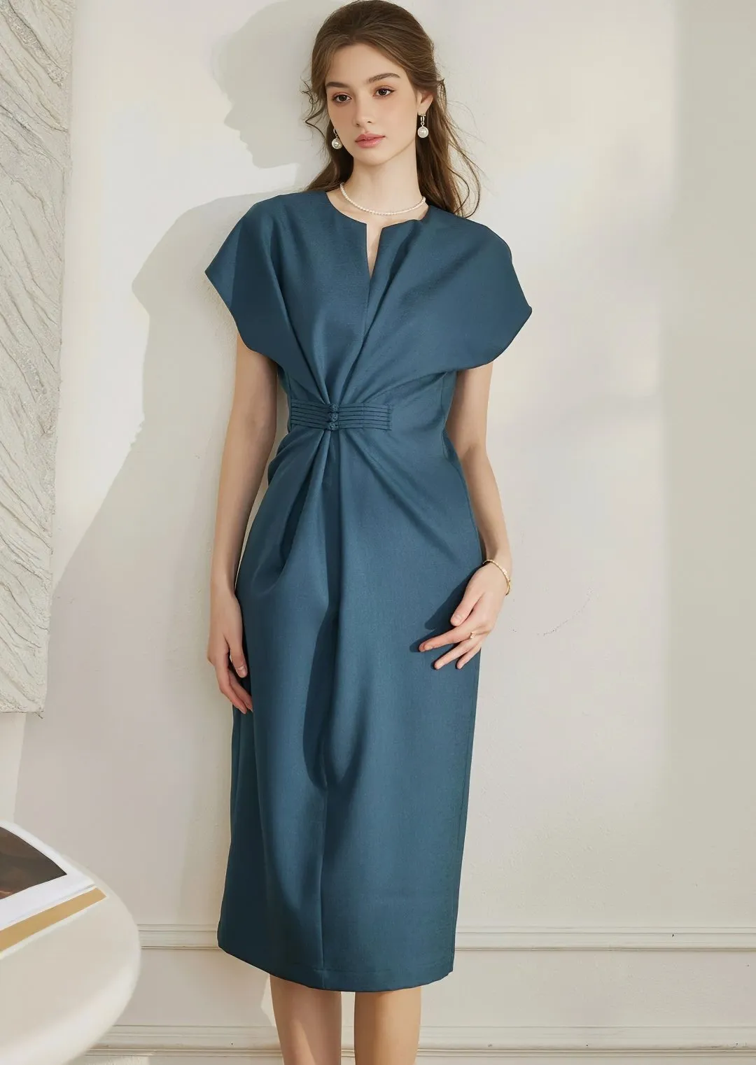 WAIST SHARP MIDI DRESS
