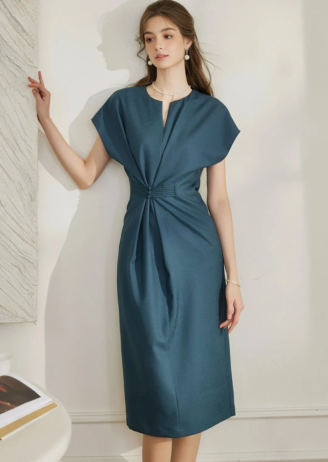 WAIST SHARP MIDI DRESS