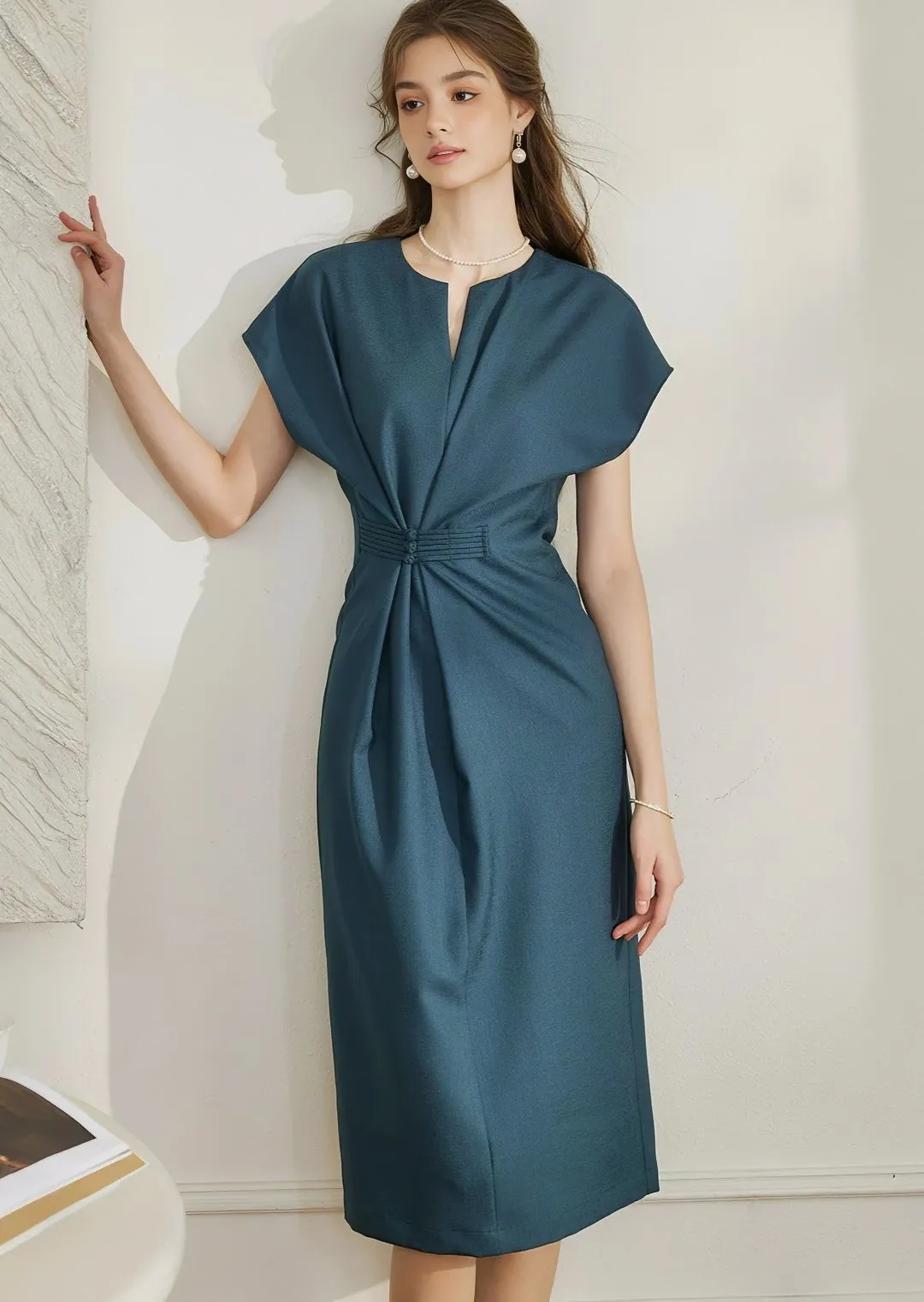 WAIST SHARP MIDI DRESS