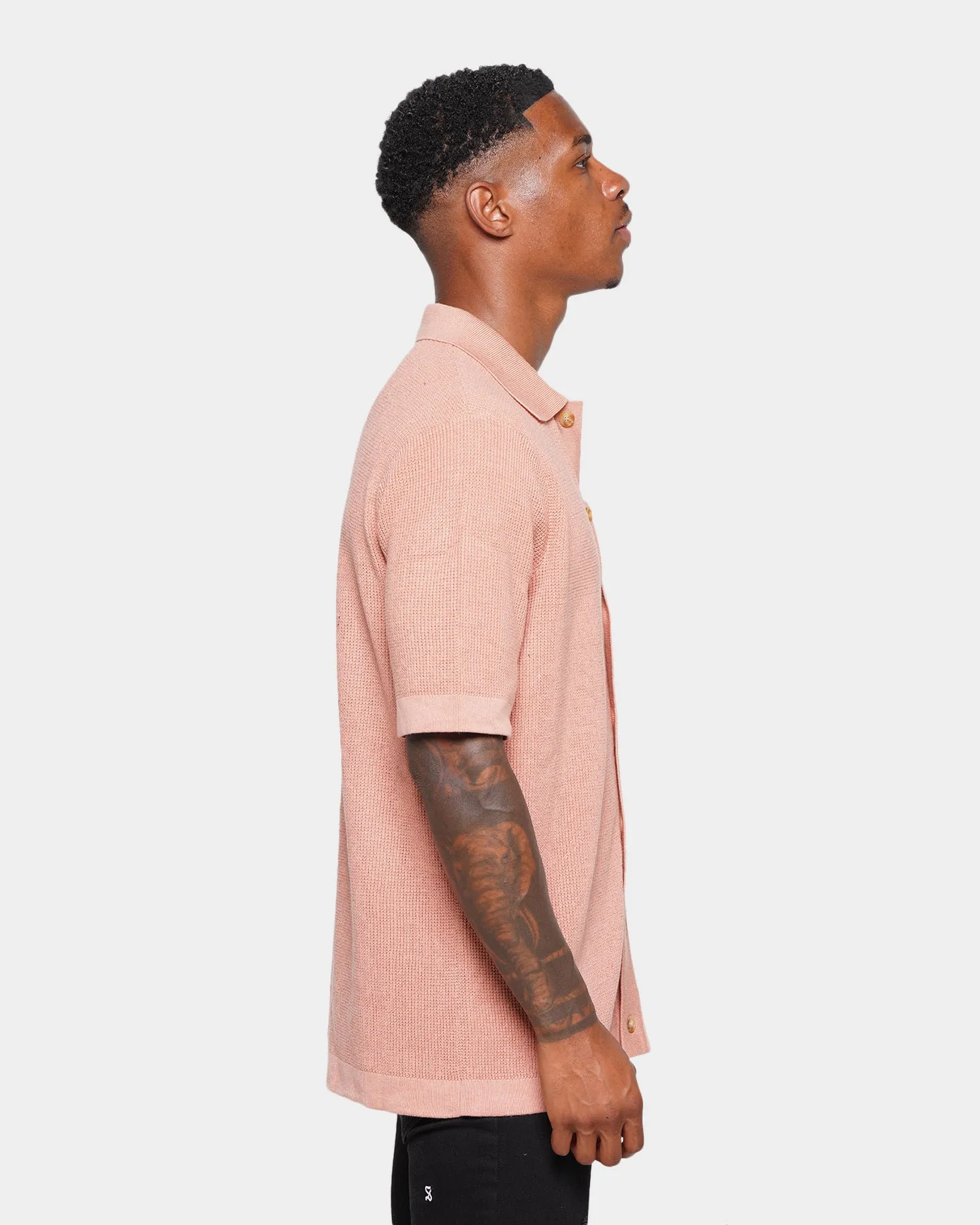 XXIII Zyair Knit Rib Button Up T-Shirt Dusty Pink