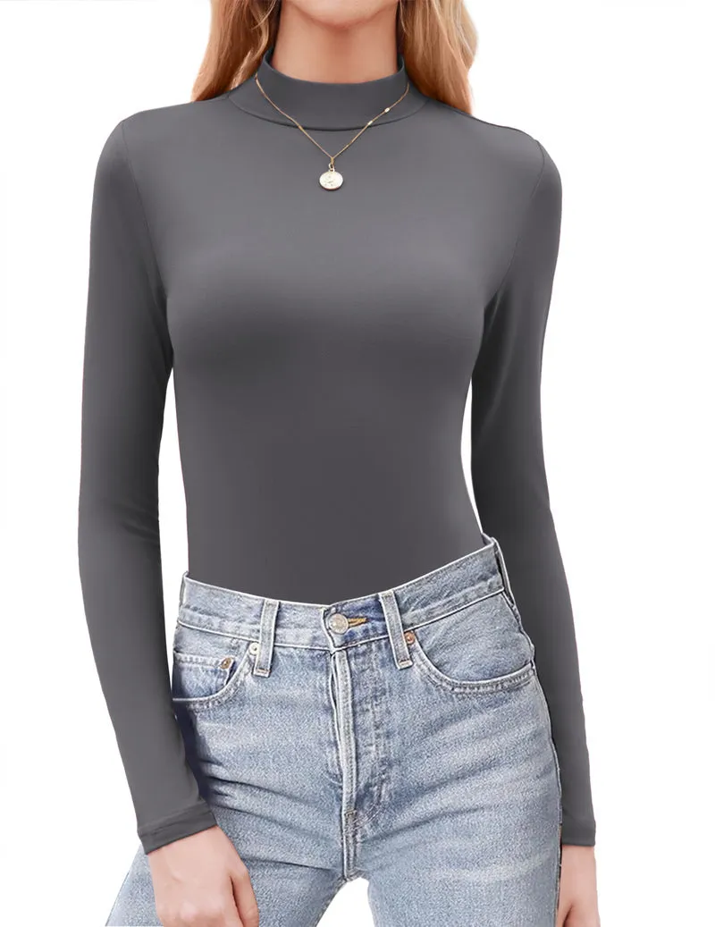 Zeagoo Womens Long Sleeve Shirts Mock Neck Basic Slim Fitted Tops