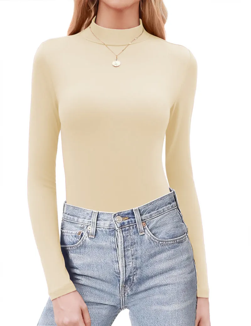 Zeagoo Womens Long Sleeve Shirts Mock Neck Basic Slim Fitted Tops