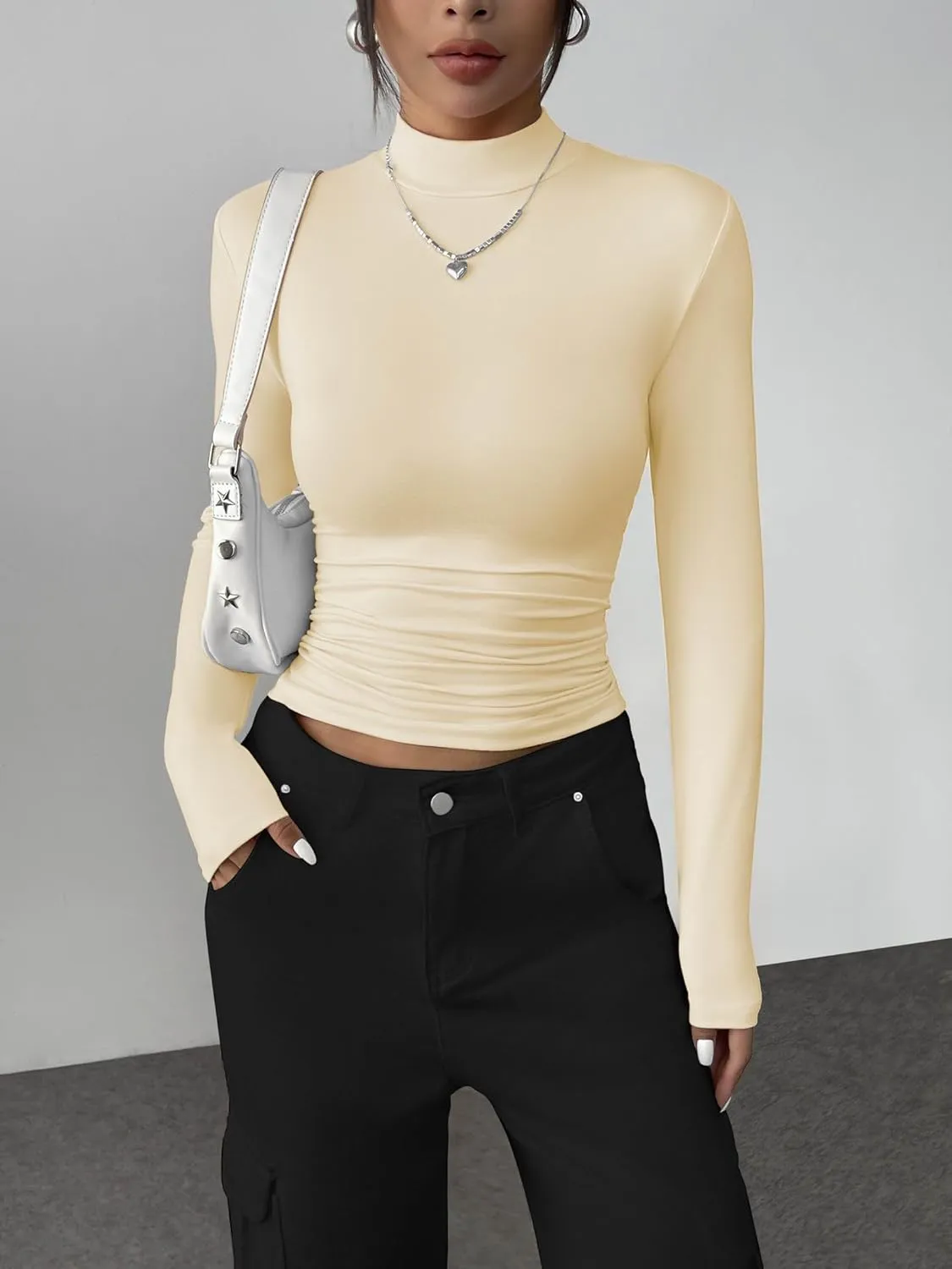 Zeagoo Womens Long Sleeve Shirts Mock Neck Basic Slim Fitted Tops