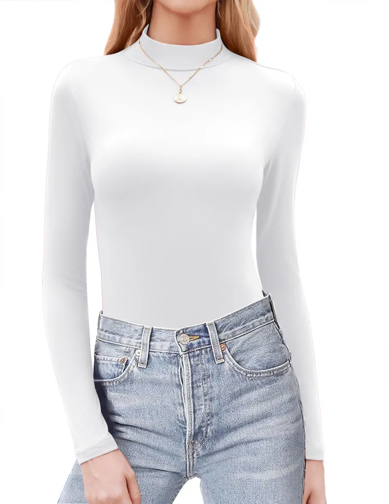 Zeagoo Womens Long Sleeve Shirts Mock Neck Basic Slim Fitted Tops
