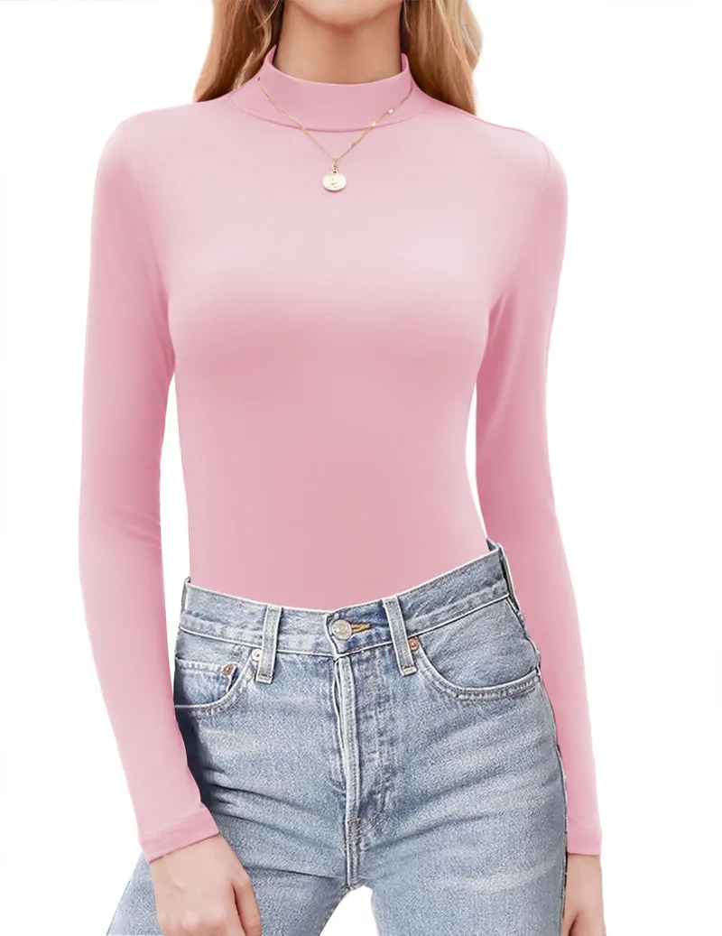Zeagoo Womens Long Sleeve Shirts Mock Neck Basic Slim Fitted Tops