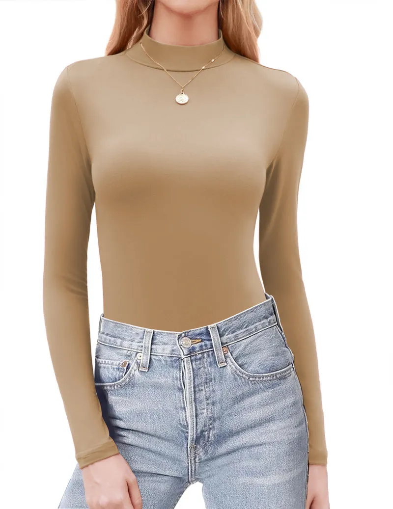 Zeagoo Womens Long Sleeve Shirts Mock Neck Basic Slim Fitted Tops