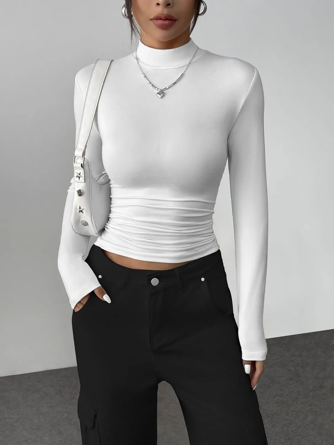 Zeagoo Womens Long Sleeve Shirts Mock Neck Basic Slim Fitted Tops