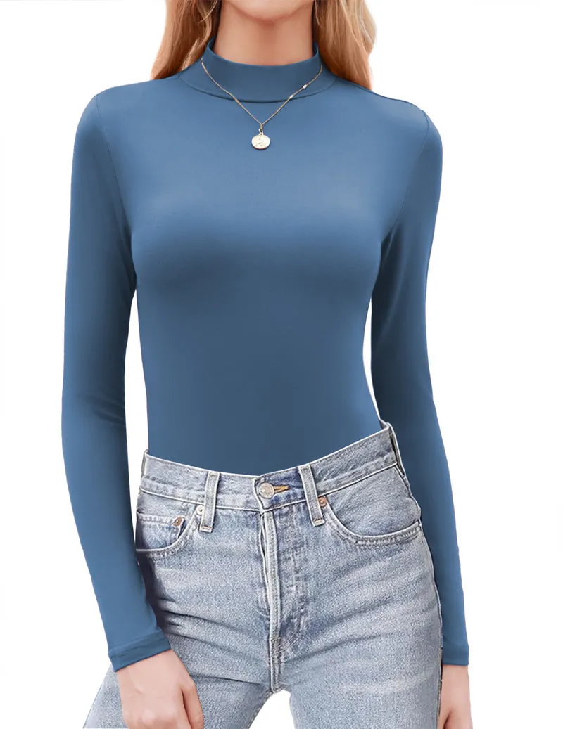 Zeagoo Womens Long Sleeve Shirts Mock Neck Basic Slim Fitted Tops